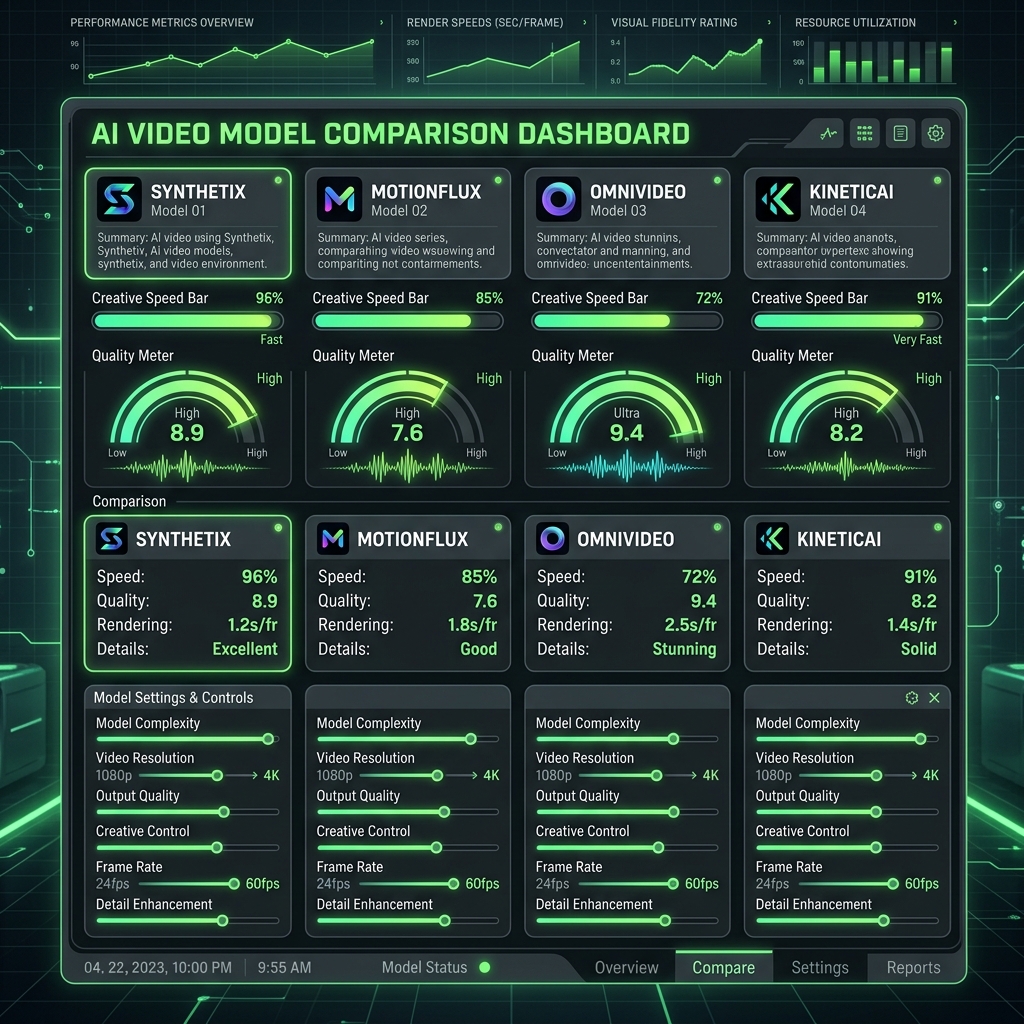 Painel de comparação de modelos de vídeo de IA