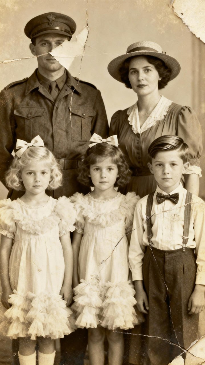 Fotografia antiga danificada antes da restauração com IA